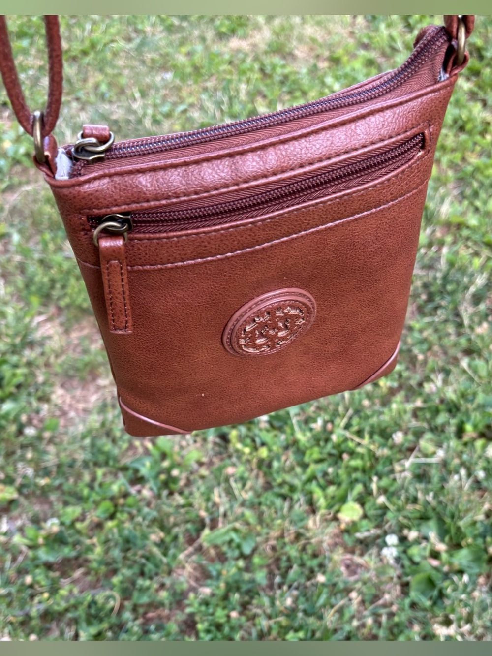 Mimi & Jules Chateau Medallion Design Brown Adjustable Crossbody Read Details